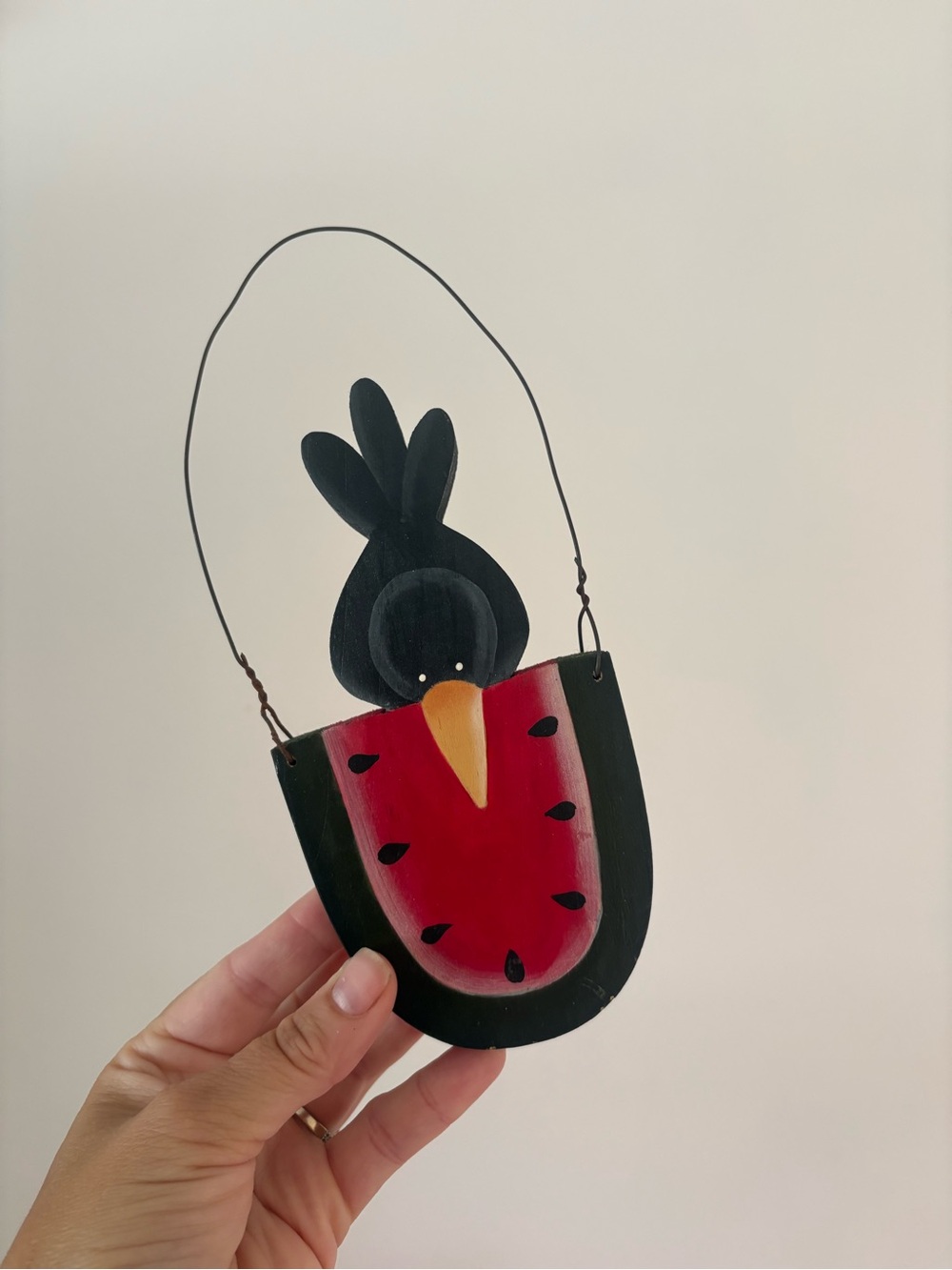 Rustic Wooden Hand-painted Crow and Watermelon decoration